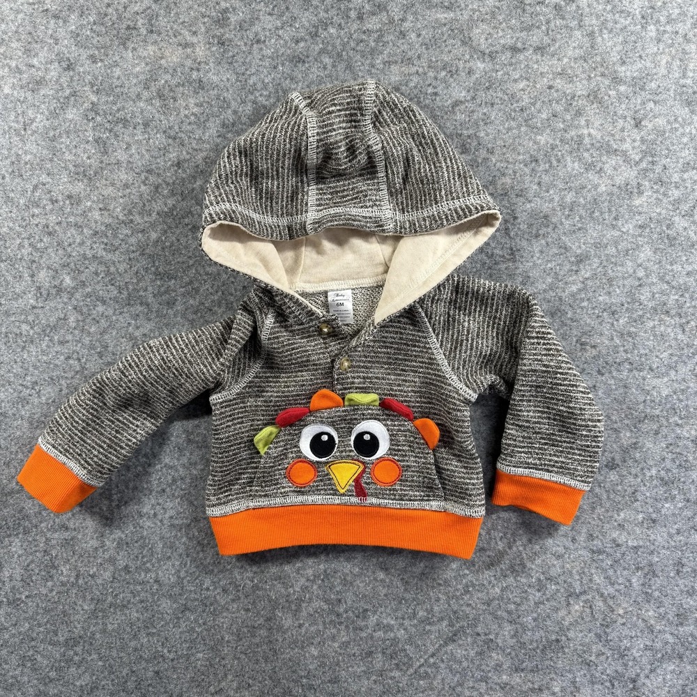 Thanksgiving Hoodie 6M Turkey Face Fall Jacket Cute Infant Striped Gray Orange
